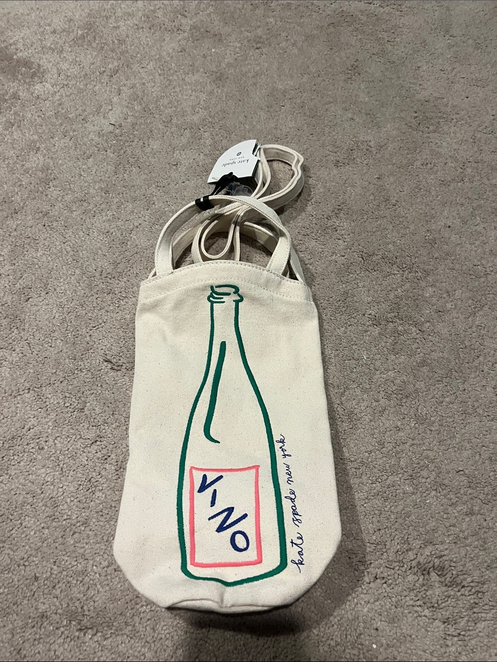 kate spade Natural Canvas Wine Bottle Crossbody Tote Bag